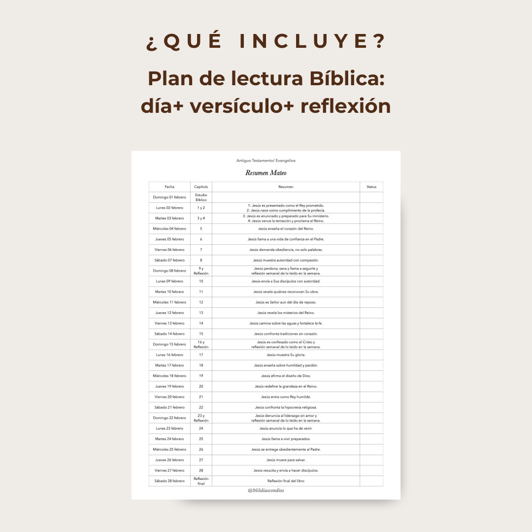 Plan lectura: Libro de Mateo